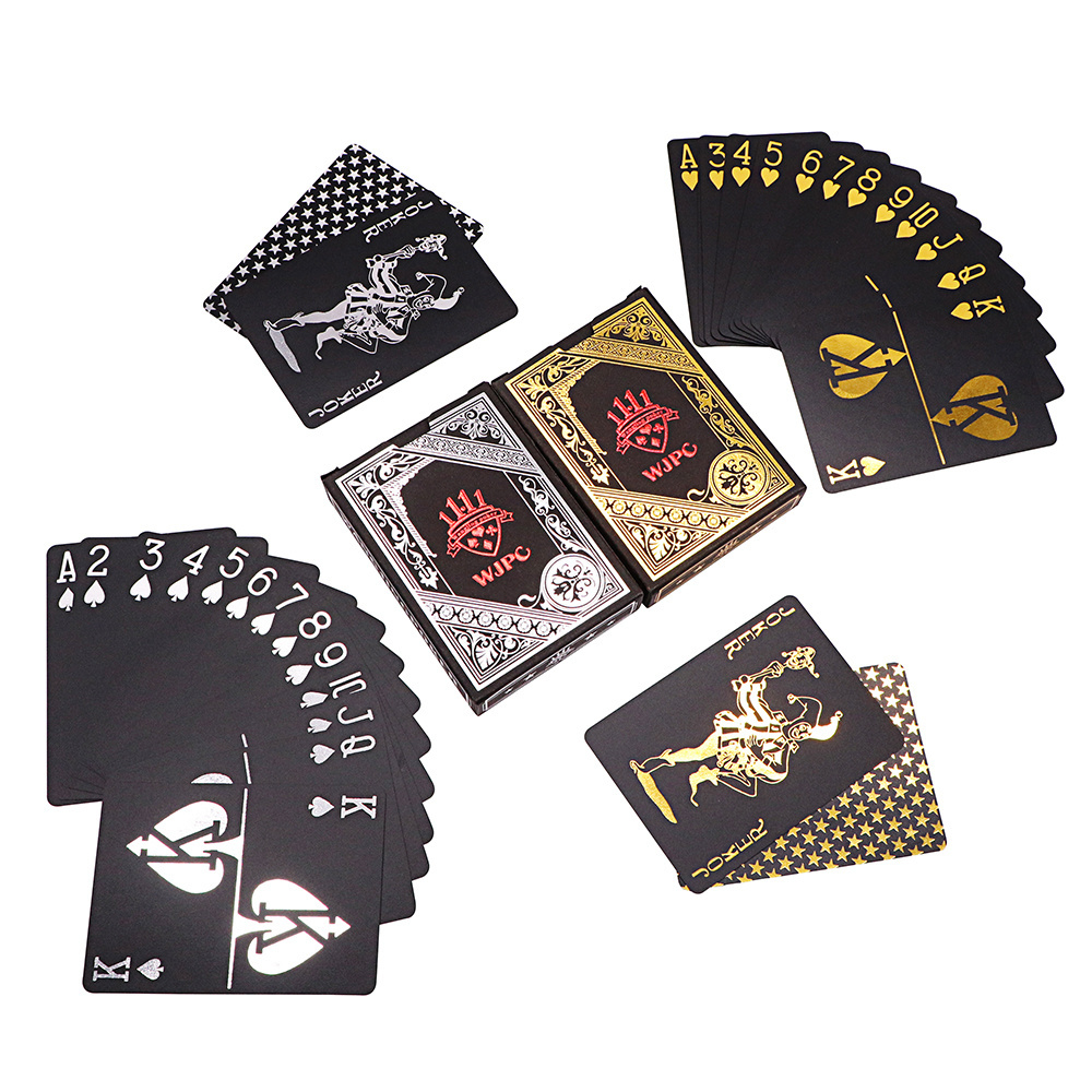 Custom Design PVC Plastic Poker Deck Front And Back Printing Logo Black And Gold Waterproof Sublimation Playing Cards With Box