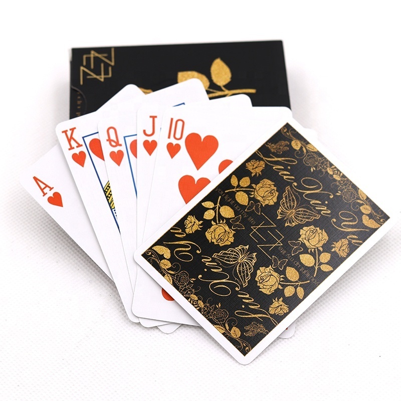 Brand New Custom Pvc Waterproof Full Color Game Poker Plastic logo on Playing Card Printing Paper Matte Black Playing Cards