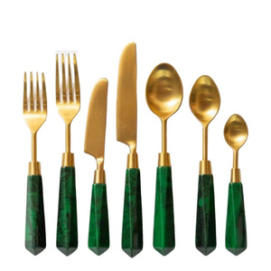 Acrylic Flatware Cutlery Set Stainless Steel Matte Polish Green Acrylic Handle Flatware Set Customized Size Dinnerware Set