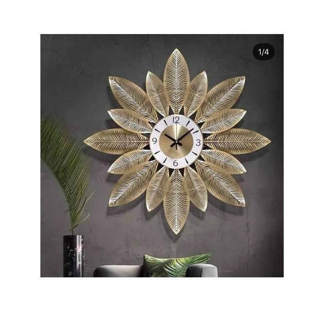 Flower Bouquet Design Brass Metal Wall Clock Large Size High Quality Restaurant Decorative Wall Clocks At Cheap Price