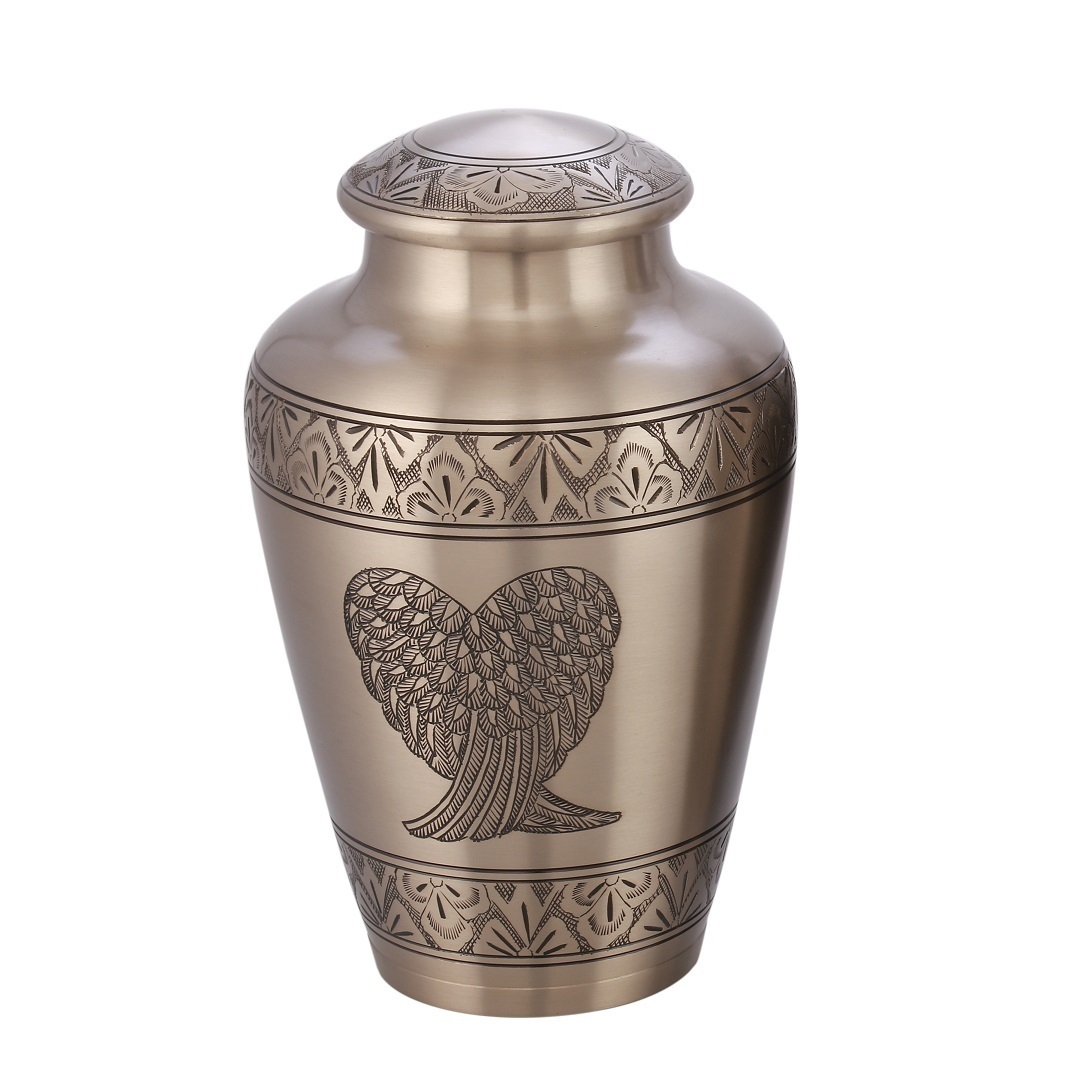 Brass Keepsake Cremation Urns With Touching Flower Design For Funeral Supplies Urns Coffin Casket For Human Ashes