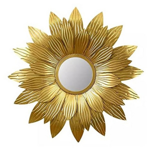 sun flower design wall metal mirror decoration with gold color at cheap price good quality metal mirror wall decorate for home