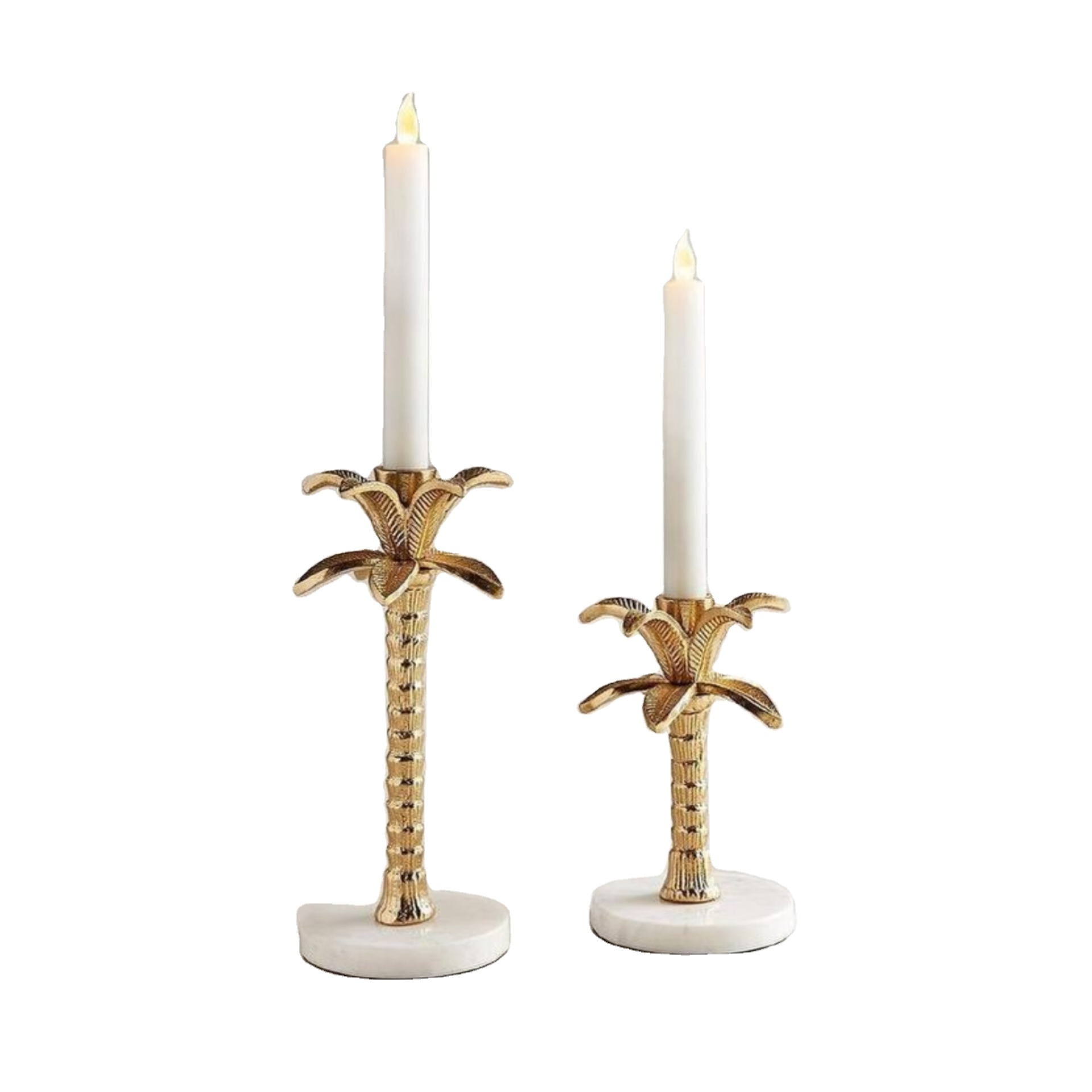 Luxury Candle Stand Set Palm Tree Design Gold Plated Marble Base Best Quality Customize Shape Candle Holder At Reasonable Price