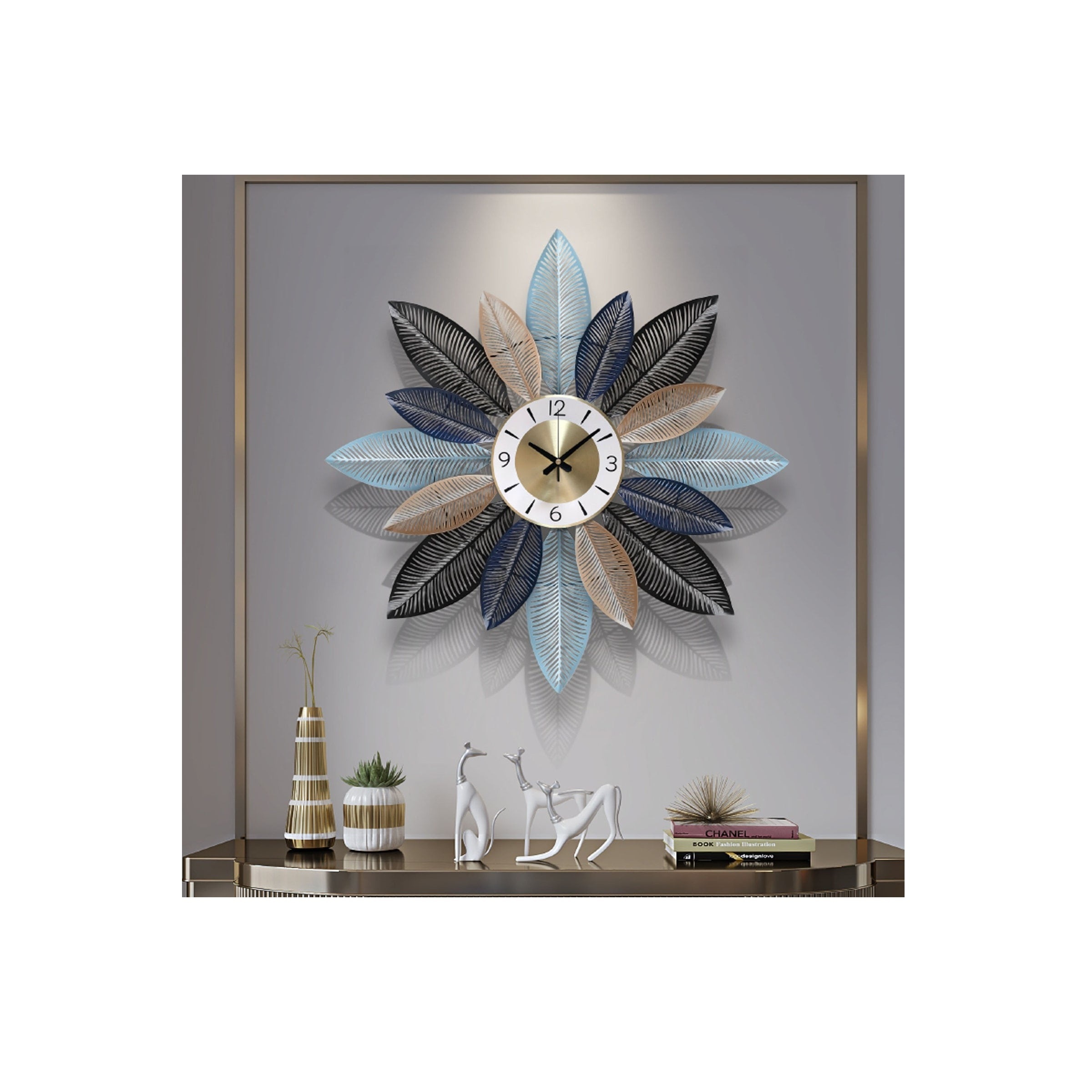 Flower Bouquet Design Brass Metal Wall Clock Large Size High Quality Restaurant Decorative Wall Clocks At Cheap Price