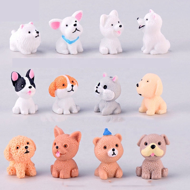 12 Style Mini Cute Dog Fairy Garden Figurines Miniature Cake Decor Resin Crafts Ornament Gnomes Moss Terrariums Decoration