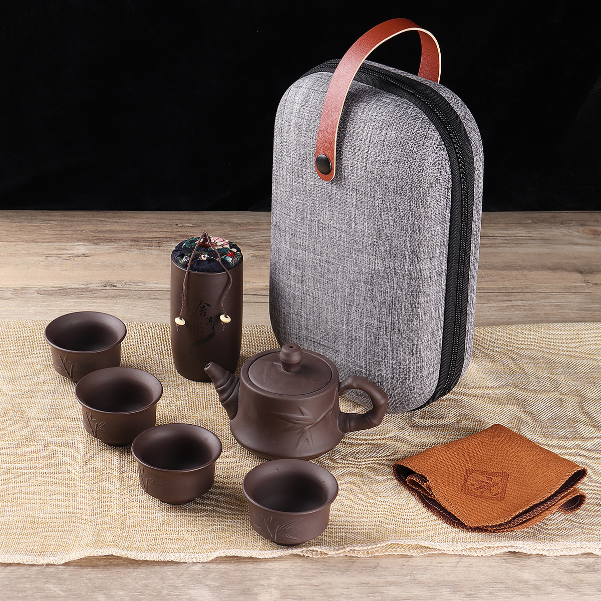 Teaware Sets Portable Teapot Tea Set Gift Chinese Purple Sand Tea Pot + 4 Cups + 1 Storage Bag Travel Drinkware Kitchen Tools