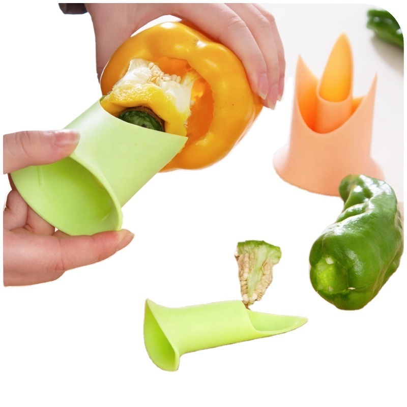 2Pcs / set Creative Pepper Corer Slicer Pepper Seeded Remover Device Tomato Coring Device Fruit Vegetable Cutter Random Color