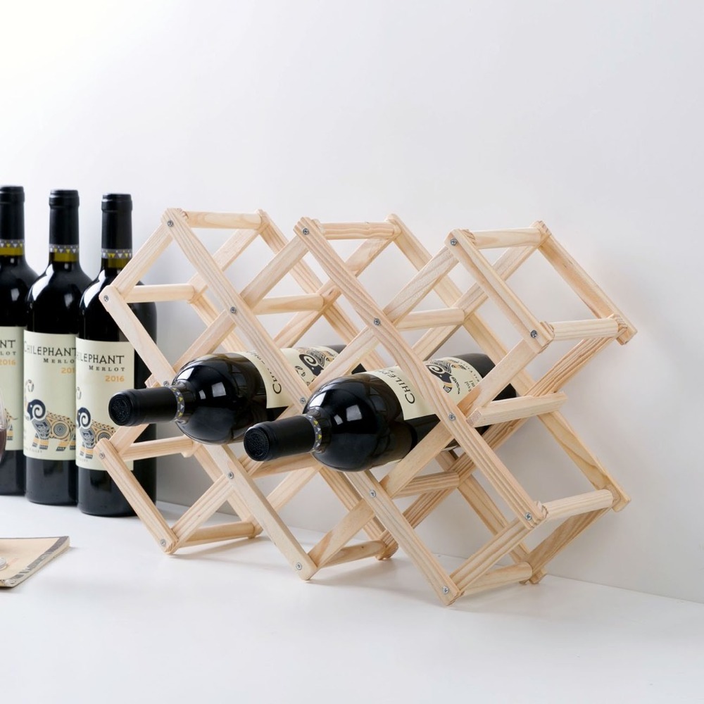 Foldable Wine Holder Wooden Wine Rack Kitchen Storage Shelf Rack 10 Drink Bottle Holders Restaurant Bar Display Shelf