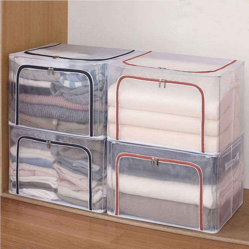 Waterproof Wardrobe thickened Steel Frame Storage Organizer Folding Transparent Clothes Storage Box