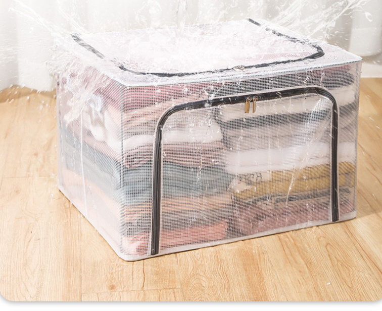 Waterproof Wardrobe thickened Steel Frame Storage Organizer Folding Transparent Clothes Storage Box