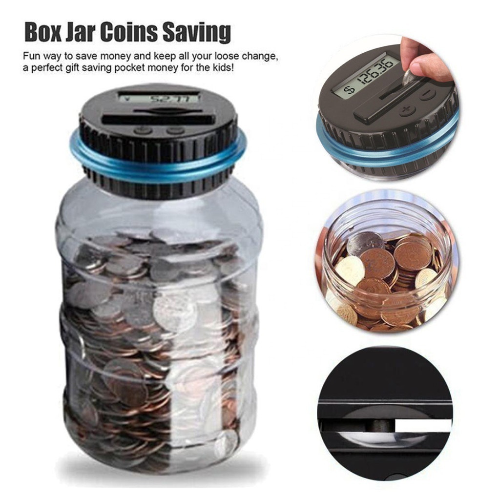 Clear Digital Bank Coin Savings Counter LCD Display US Counting Money Jar Coins Transparent Storage Box Change Gift