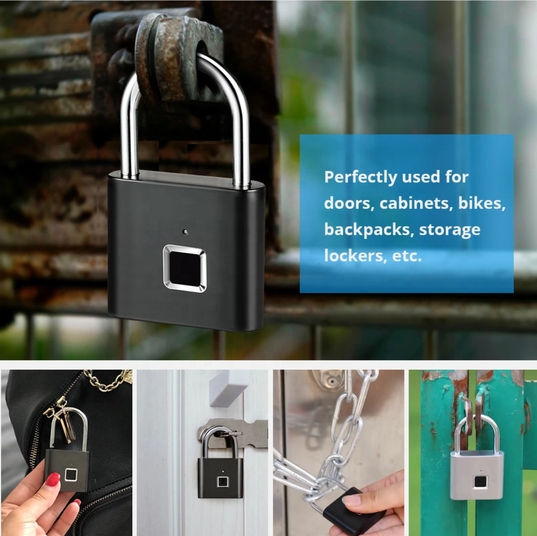 KERUI Waterproof USB Charging Fingerprint Lock Smart Padlock door lock 0.1sec Unlock Portable Anti-theft Fingerprint Lock Zinc