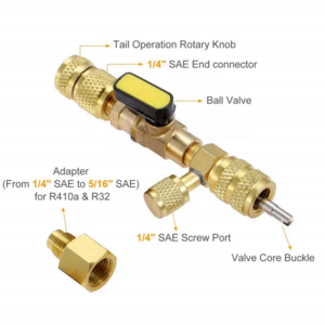 R410A R22 Valve Core Remover Installer Tool with Dual Size SAE 1/4 & 5/16 Port for R404A R407C R134A R12 R32 HVAC System