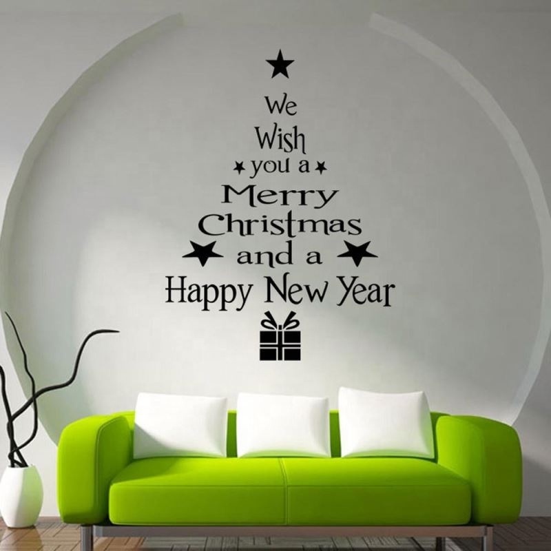 Merry Christmas Decor Christmas Tree Letters Wall Stickers Art Decal Mural Glass Window Wall Sticker Xmas Home Room Decoration