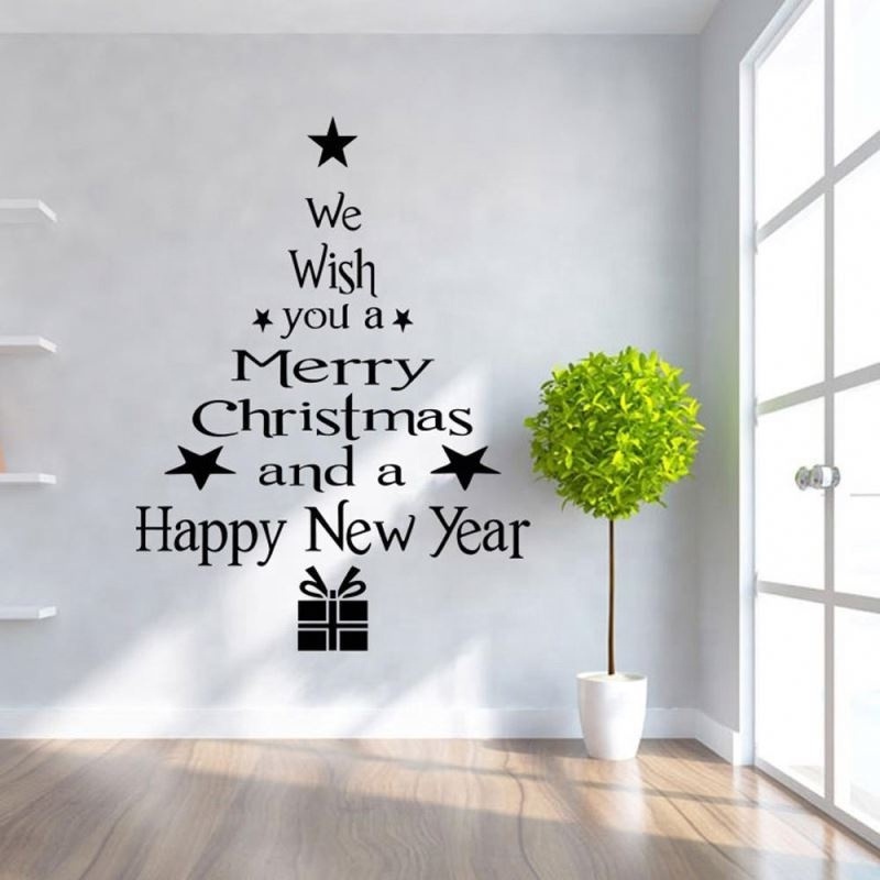 Merry Christmas Decor Christmas Tree Letters Wall Stickers Art Decal Mural Glass Window Wall Sticker Xmas Home Room Decoration