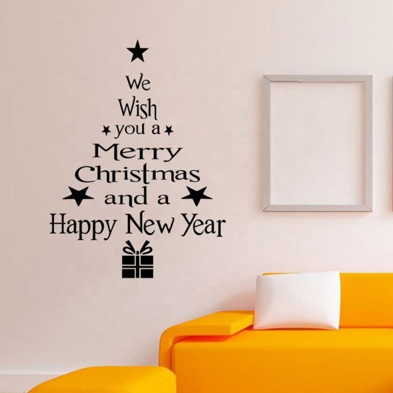 Merry Christmas Decor Christmas Tree Letters Wall Stickers Art Decal Mural Glass Window Wall Sticker Xmas Home Room Decoration