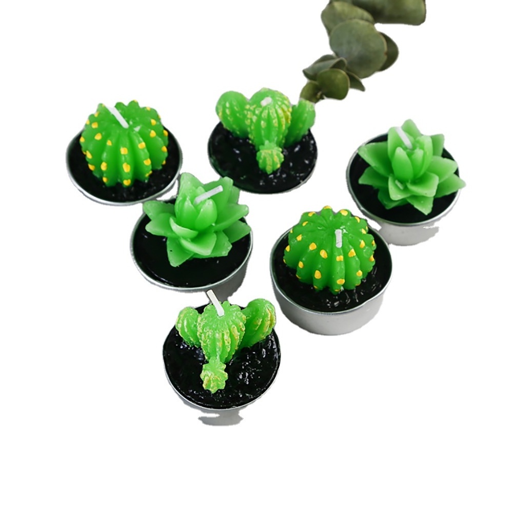 Creative 6pcs Non-spill Cactus Candle Decorative Tea Light Candles for Xmas Party Hallowmas Wedding Decoration Birthday Candles