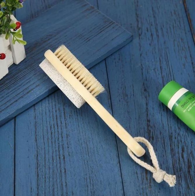 Wood Handle Pumice Stone Foot Brush Scrubber Feet Exfoliating Dead Skin Remover Massage Pedicure Tool Foot Care