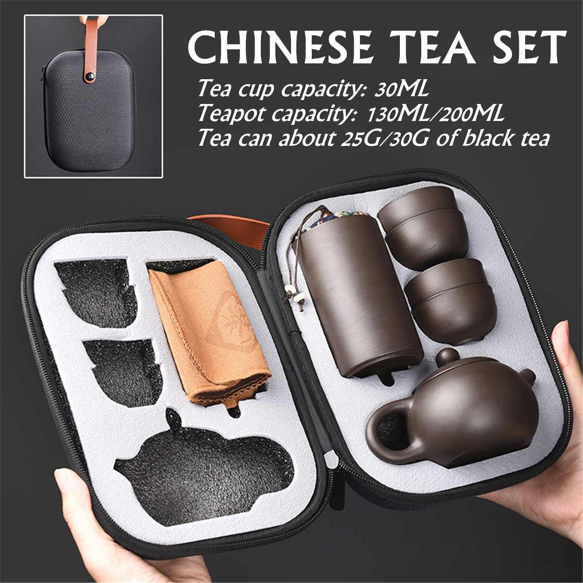 Teaware Sets Portable Teapot Tea Set Gift Chinese Purple Sand Tea Pot + 4 Cups + 1 Storage Bag Travel Drinkware Kitchen Tools