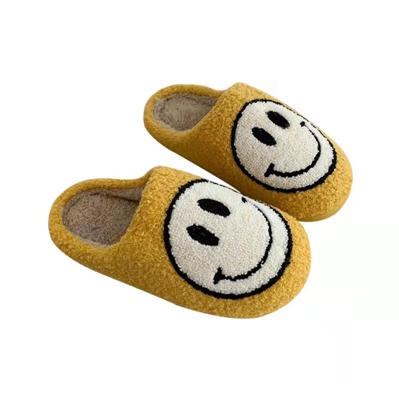 Women Fluffy Fur Slippers Big Smile Floor Slipper Short Plush Fleece Flat For Couple Shoes Black Lady Indoor Slippers