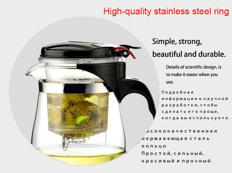 High quality Heat Resistant Glass Teapot Chinese kung fu Tea Set Puer Kettle Coffee Glass Maker Convenient Office Tea Pot