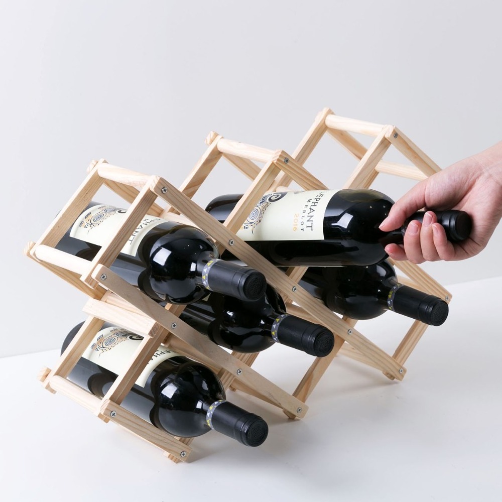 Foldable Wine Holder Wooden Wine Rack Kitchen Storage Shelf Rack 10 Drink Bottle Holders Restaurant Bar Display Shelf