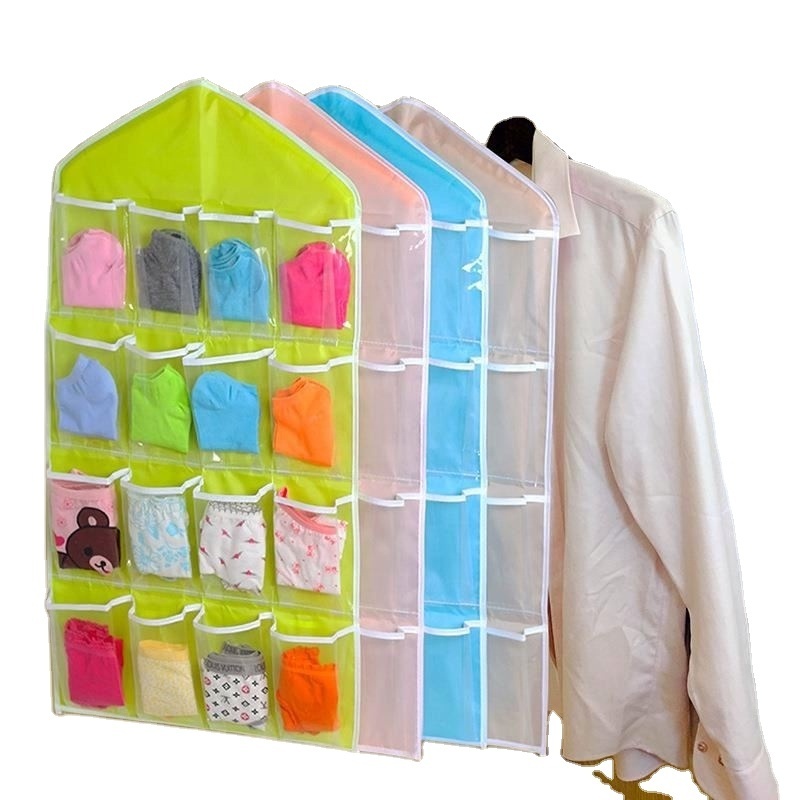 16 Lattice Transparent Hanging Bag Bedroom Wall Door Closet Storage Wardrobe Underwear Socks Storage Bag Kids Toy Organizer