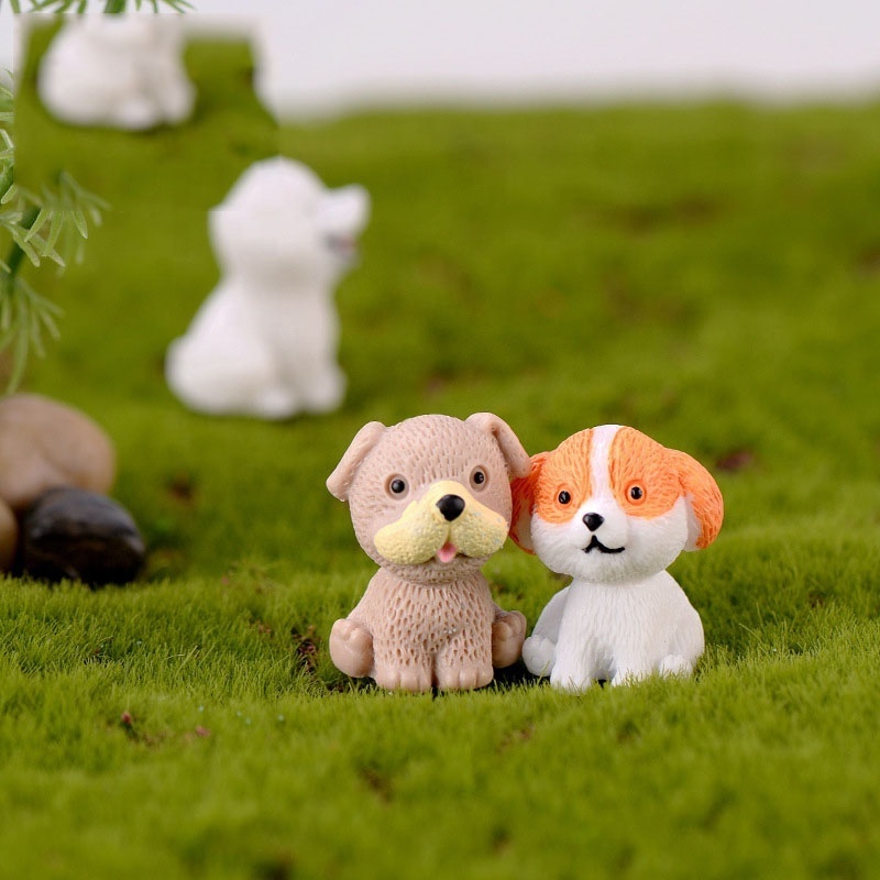 12 Style Mini Cute Dog Fairy Garden Figurines Miniature Cake Decor Resin Crafts Ornament Gnomes Moss Terrariums Decoration