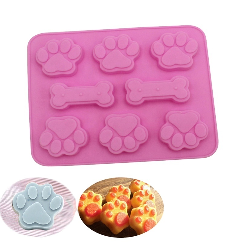 2-in-1 Creative Bone Dog Footprint Shape Cake Mold New Silicone Mold Baking Tool Cake Decorating Tool Food Grade Silicone Mold