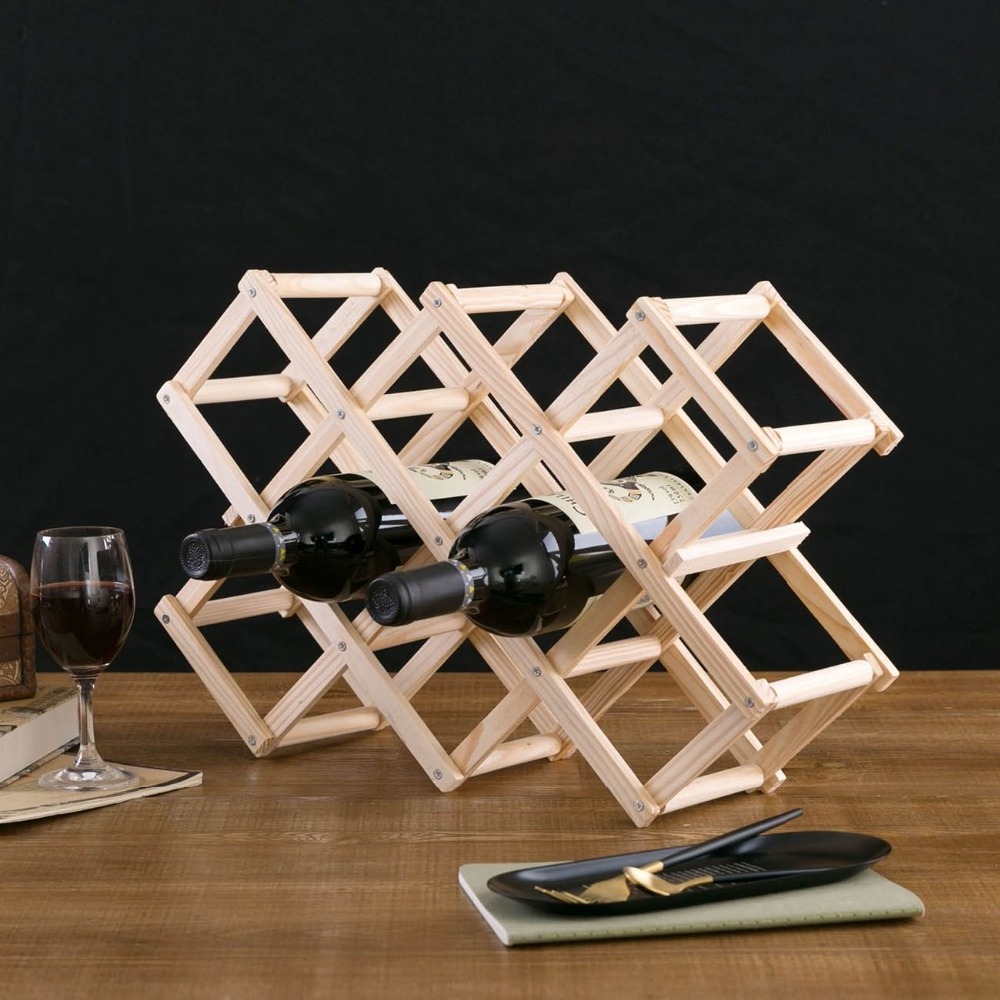 Foldable Wine Holder Wooden Wine Rack Kitchen Storage Shelf Rack 10 Drink Bottle Holders Restaurant Bar Display Shelf