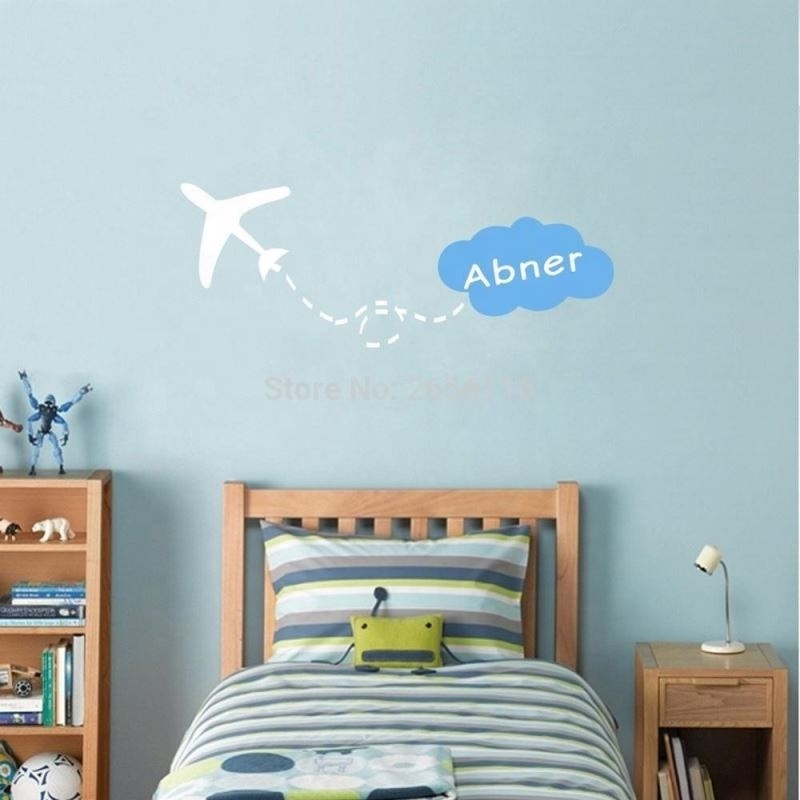 Personalized Airplane Wall Stickers Custom Boys Name Vinyl Art Decals for Kids Room