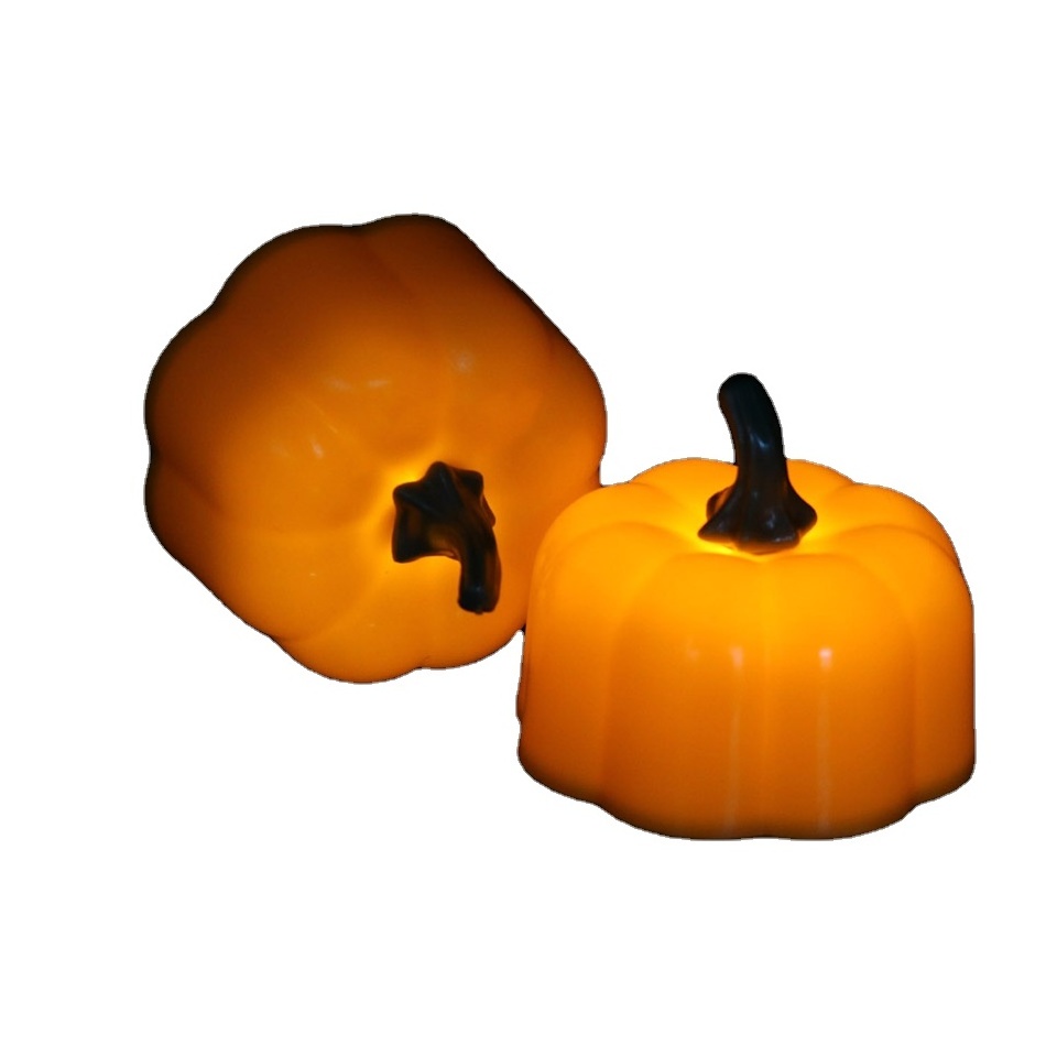 Free shipping 12 Pcs Mini LED Orange Pumpkin Candles Halloween Good quality Flicker For Halloween Party Home Decorations