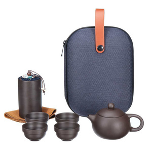 Teaware Sets Portable Teapot Tea Set Gift Chinese Purple Sand Tea Pot + 4 Cups + 1 Storage Bag Travel Drinkware Kitchen Tools