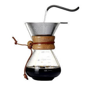 Pour Over Coffee Maker with Permanent Stainless Steel Filter Glass Coffee Dripper 400ml