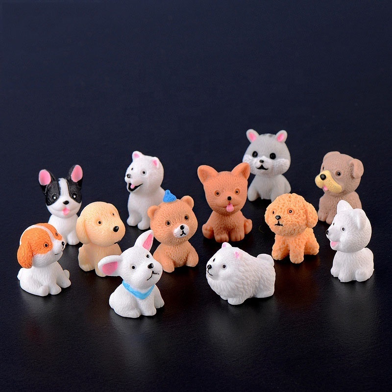 12 Style Mini Cute Dog Fairy Garden Figurines Miniature Cake Decor Resin Crafts Ornament Gnomes Moss Terrariums Decoration