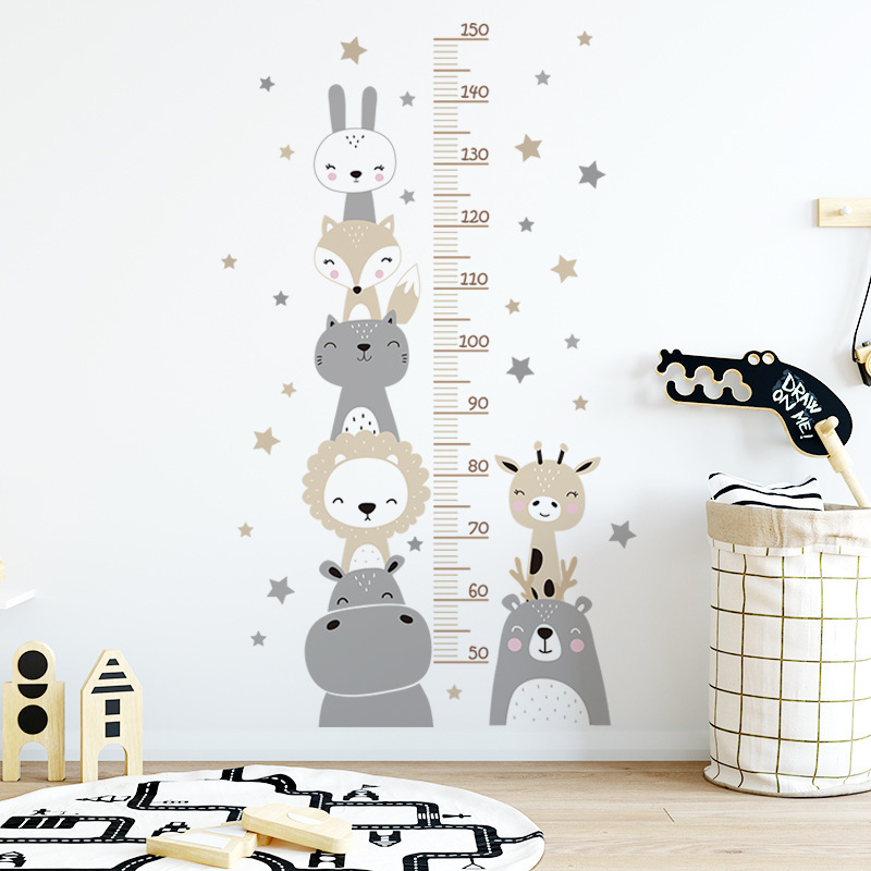 Cartoon Baby Height Measurement Lion Animals Wall Sticker Stars Vinyl Children Nursery Art Decals for Kids Room Home Decoration