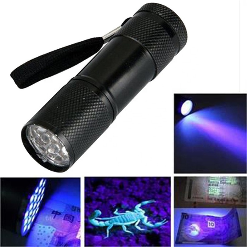 UV 9LED Flashlight Mini Aluminum UV ULTRA VIOLET 9 LED Flashlight Blacklight Torch Light Lamp fahrrad licht #4S03 HS &D