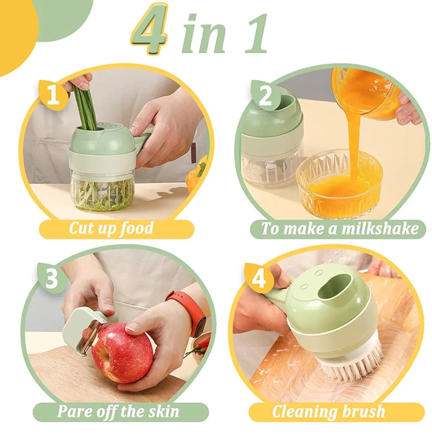 Upgrade 4in1 Multifunctional Electric Vegetable Cutter Slicer Set Garlic Mud Masher Crusher Garlic Chopper Food Processor Mixer