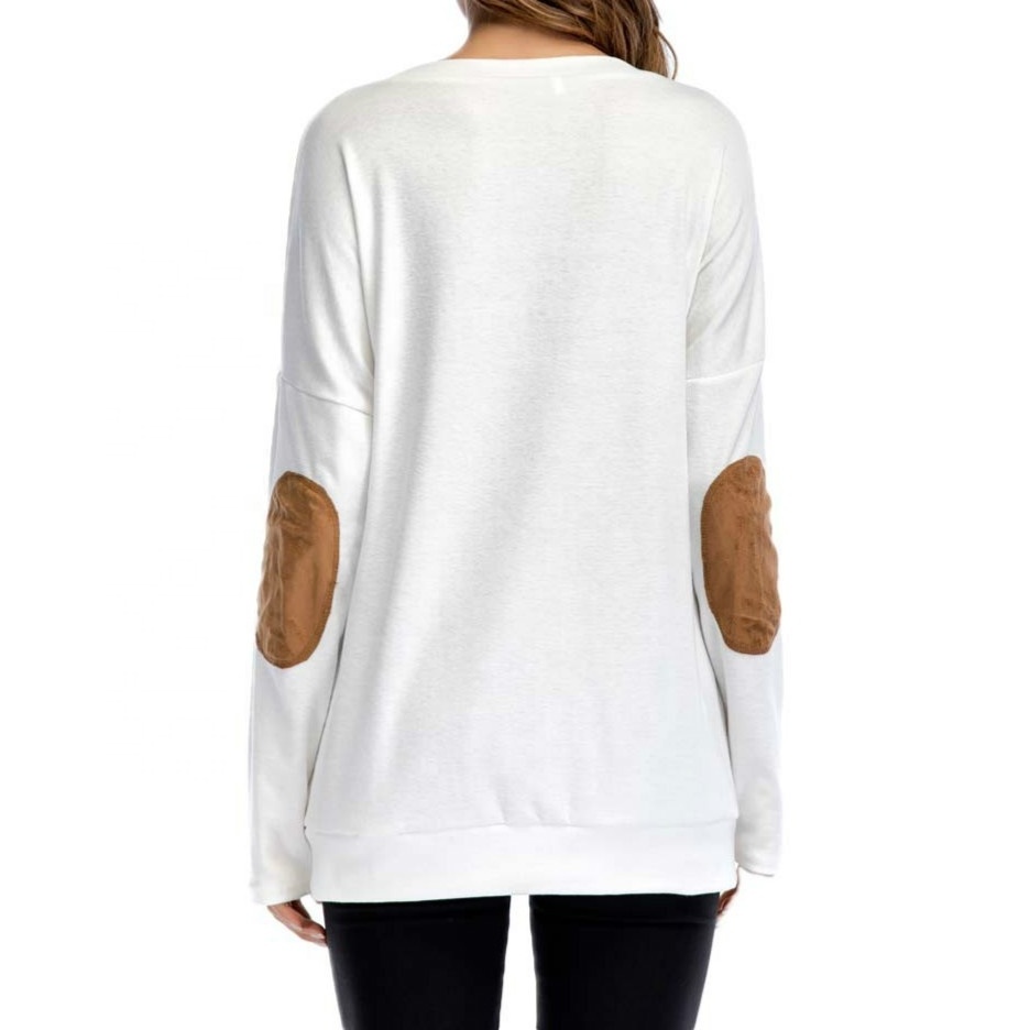 Female Elbow Patch Loose Tops Tee Letter Print Round Neck Casual Top Women Color Block Long Sleeve