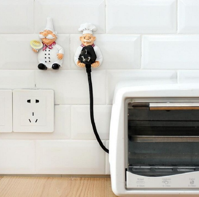 Cook Strong Self-Adhesive Wall Storage Hook Hanger Cartoon Kitchen Outlet Plug Holder Keys Bathroom Sticky Towel Organizer