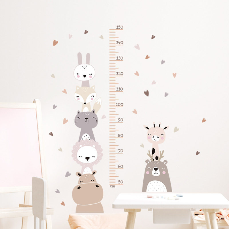 Cartoon Baby Height Measurement Lion Animals Wall Sticker Stars Vinyl Children Nursery Art Decals for Kids Room Home Decoration