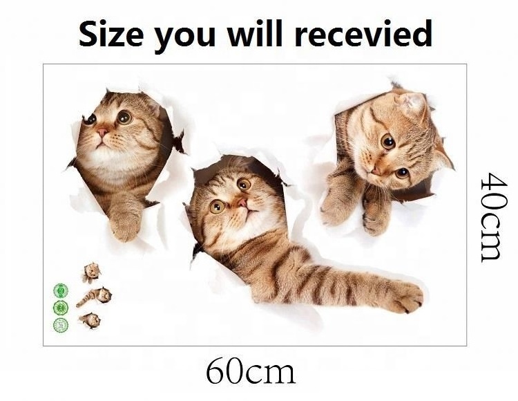 3 Cats Vinyl Waterproof 3D Wall Sticker Hole View Bathroom Toilet Living Room Home Decor Decal Poster Background Wall Stickers