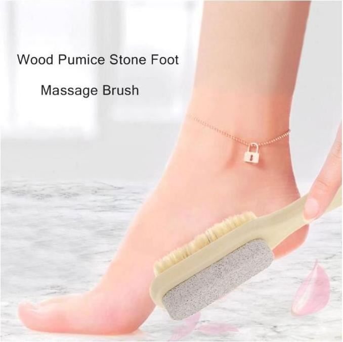 Wood Handle Pumice Stone Foot Brush Scrubber Feet Exfoliating Dead Skin Remover Massage Pedicure Tool Foot Care