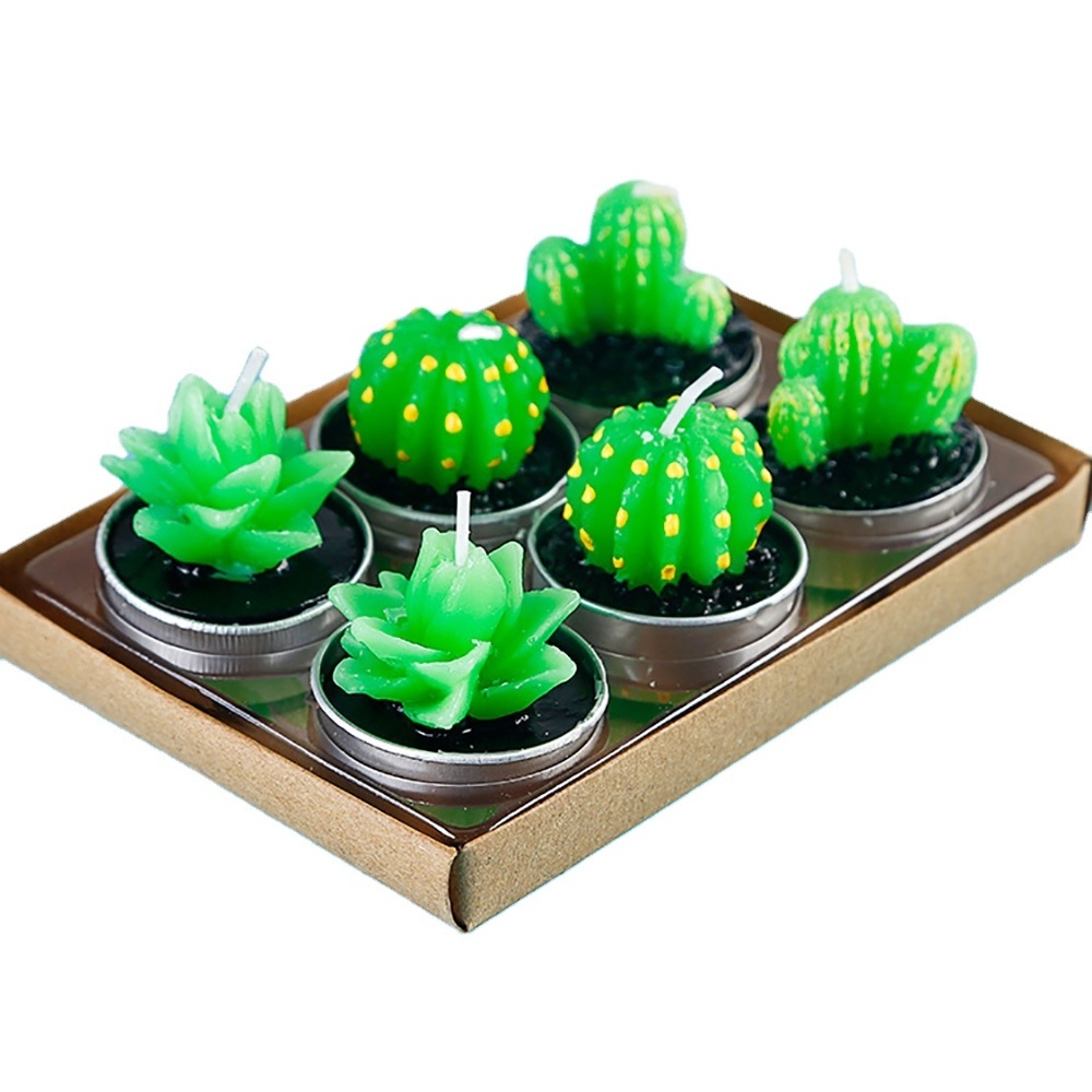 Creative 6pcs Non-spill Cactus Candle Decorative Tea Light Candles for Xmas Party Hallowmas Wedding Decoration Birthday Candles