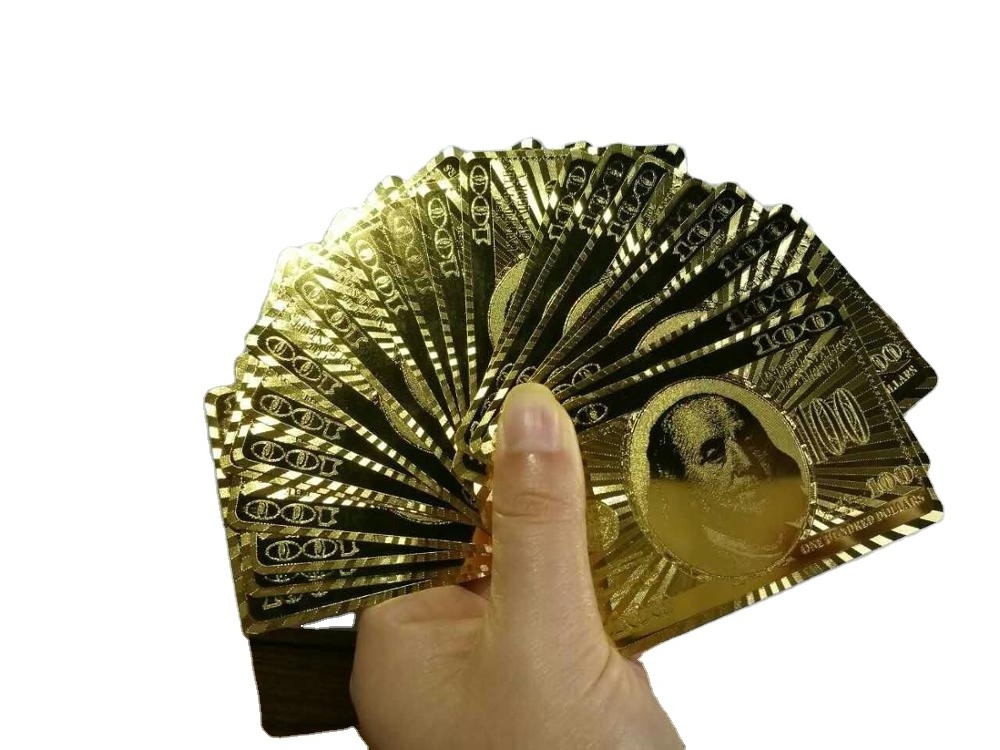 24K Golden Carat Playing Card One Deck Gold Foil Poker US Dollar Style Poker Cards Wedding Gift for guester