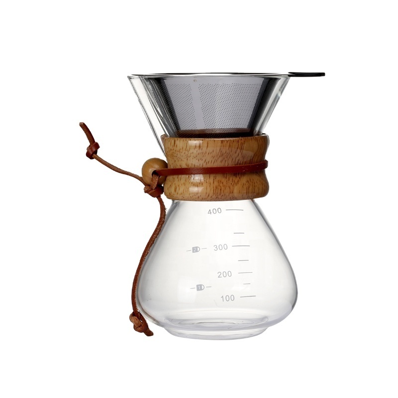 Pour Over Coffee Maker with Permanent Stainless Steel Filter Glass Coffee Dripper 400ml