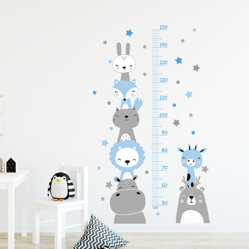 Cartoon Baby Height Measurement Lion Animals Wall Sticker Stars Vinyl Children Nursery Art Decals for Kids Room Home Decoration