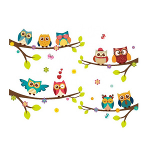 Colorful Cartoon 3D Wall Stickers Owls on The Tree Children Room Home Decor Wall Decals Wall Stickers for Kids Rooms Removable