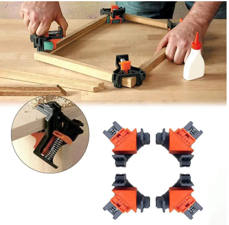 4 pcs 90 Degree Right Angle Clamp Fixing Clips Picture Frame Corner Clamp Woodworking Hand Tool Angle Pipe Clamp