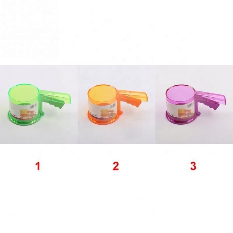 Free Shipping Plastic Sifter Cup Shape Mechanical Flour Sieve Powder Sifter Baking Icing Sugar Shaker with Handle Manual Baking